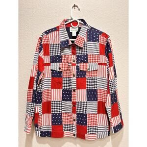 Vintage The Quacker Factory Patch work USA Flag Shirt Small Womens Patriot